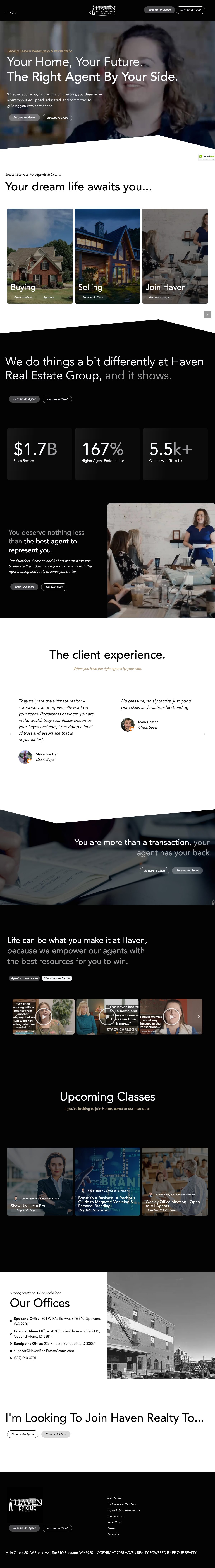 Haven Real Estate website, desktop view