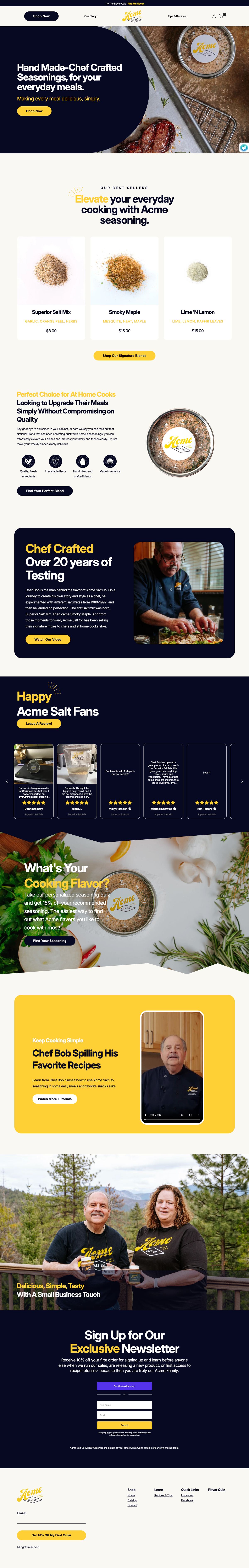 Acme Salt Co website, desktop view