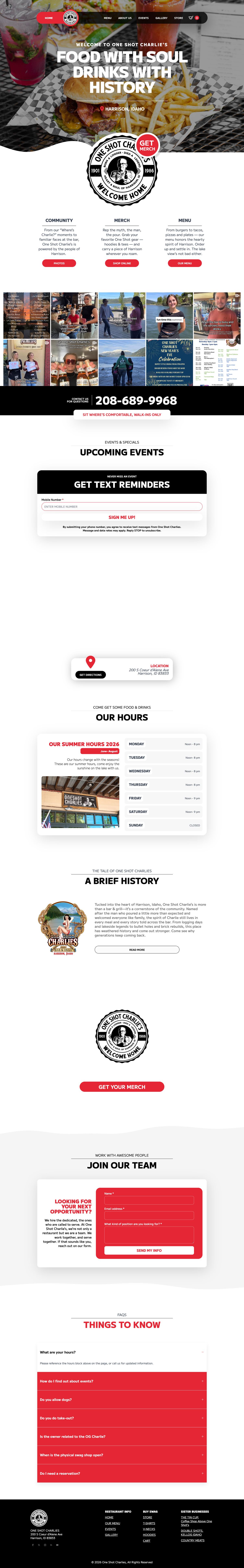 One Shot Charlie’s website, desktop view